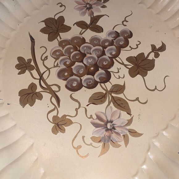 Vintage handpainted tile pilgrim art metal tray - Picture 3 of 5